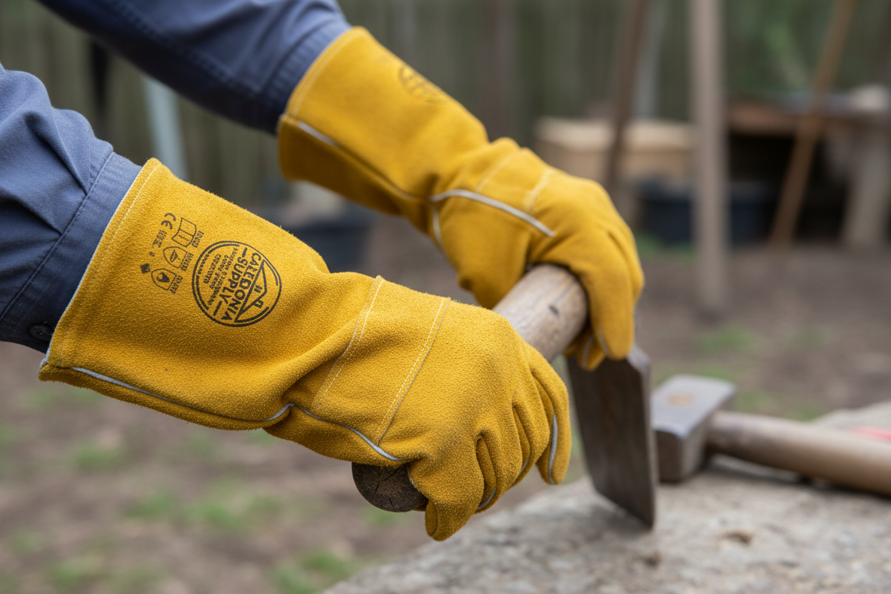 Leather gloves on person