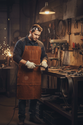Leather Welding Apron in professional workshop
