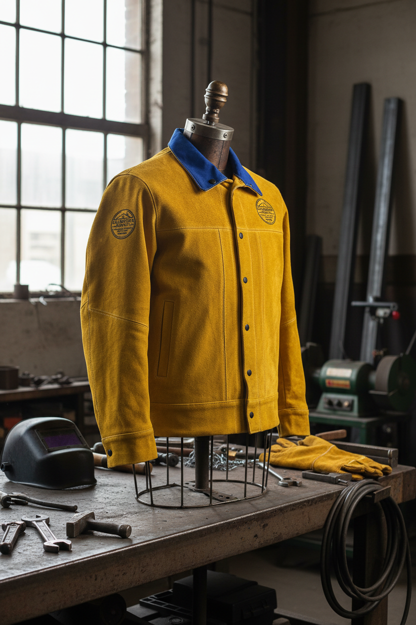 Leather Welding Jacket in professional workshop setting